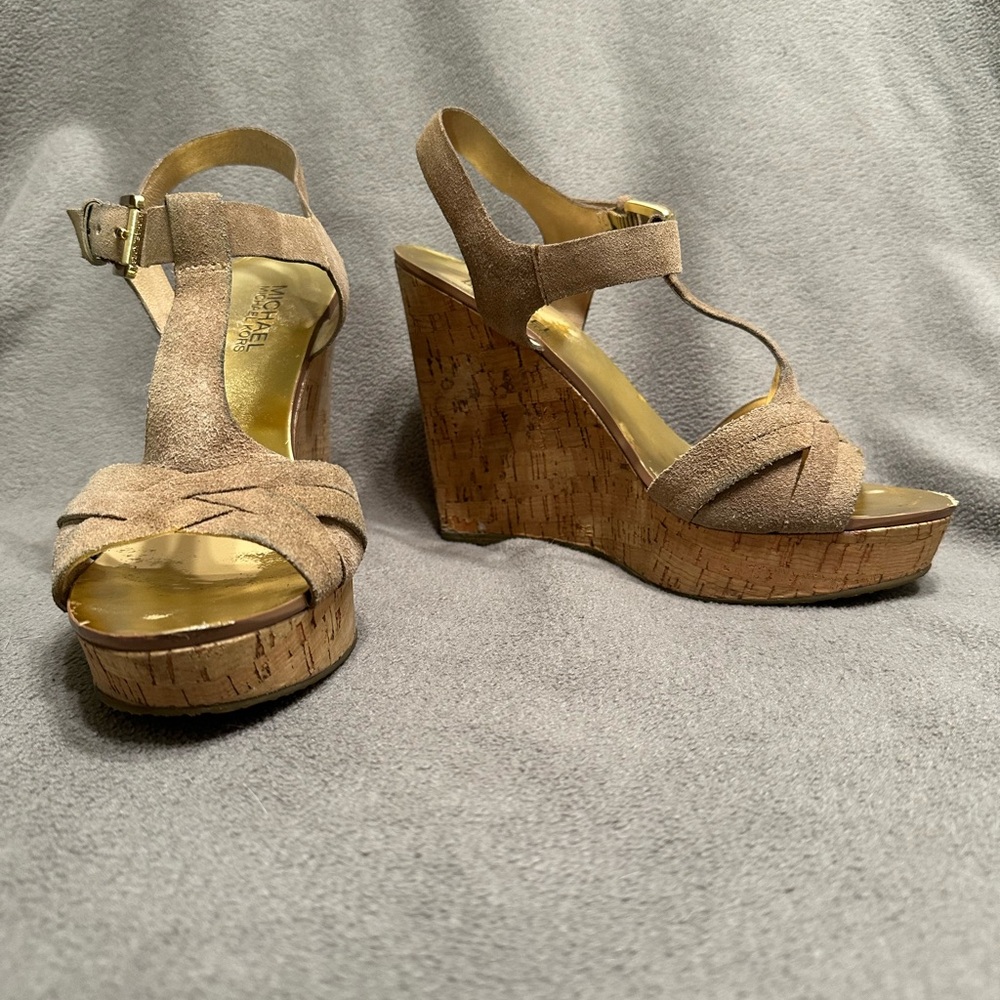 Michael Kors Cork Wedge T-Strap Sandals